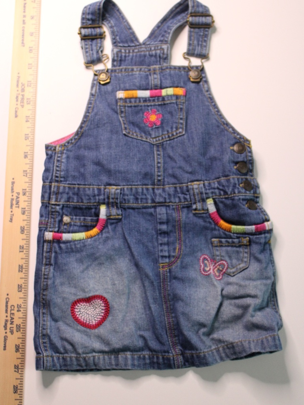 Baby Gap Denim Jumper Dress 3T Heart Butterfly Embroidered